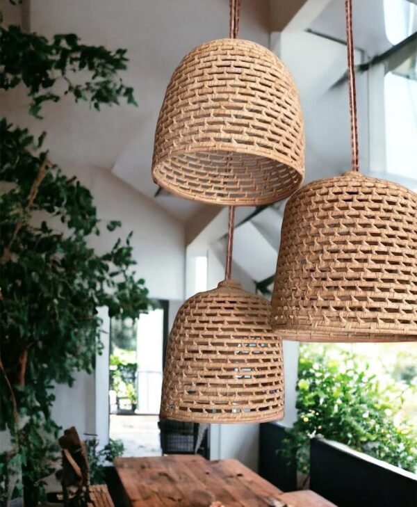 Luminária Lustre Pendente De Palha Natural 26x28 + Kit de Instalação - Imagem 5