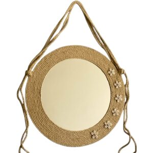 Espelho Redondo Decorativo Moldura Em Fibra De Sisal 55cm
