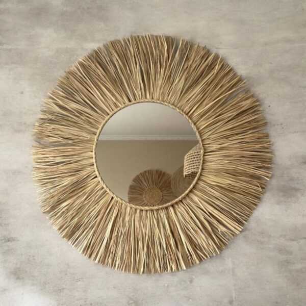 Espelho Redondo Decorativo Boho Rústico Em Palha Natural – 70cm - Imagem 2