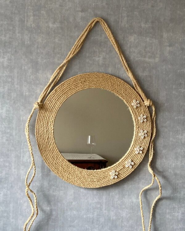 Espelho Redondo Decorativo Moldura Em Fibra De Sisal 55cm - Imagem 2
