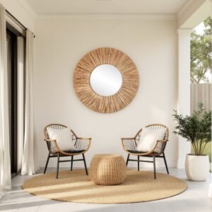 Espelho De Fibra Natural  Boho Chic 80cm