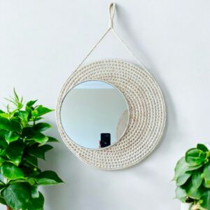 Espelho Redondo Decorativo Em Fibra Natural Boho Chic - 40cm