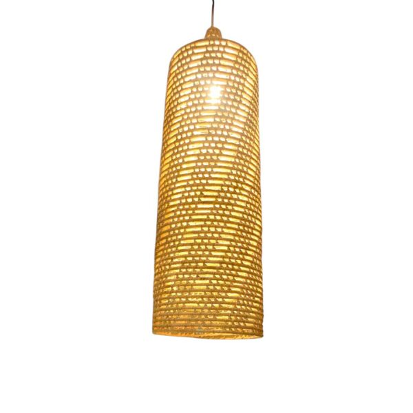 Luminária Lustre Pendente Imani Em Fibra Natural 90x35+Kit de Instalação