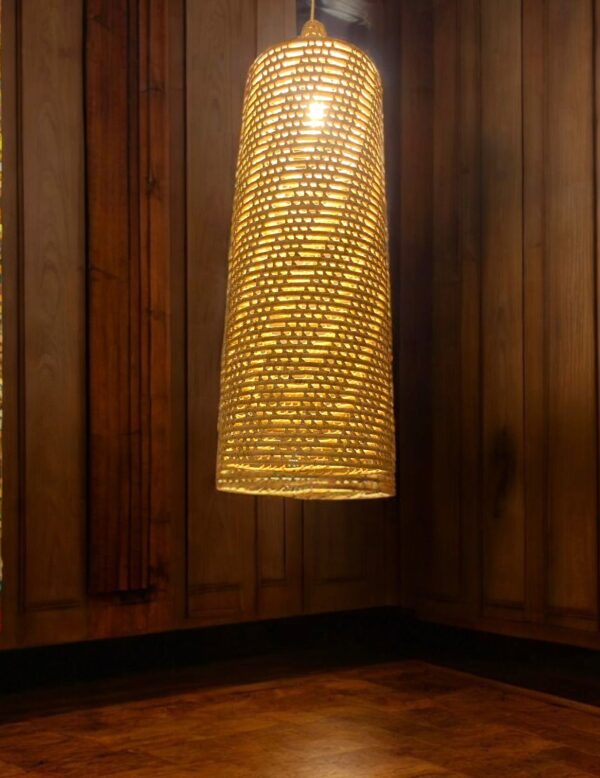 Luminária Lustre Pendente Imani Em Fibra Natural 90x35+Kit de Instalação - Imagem 2