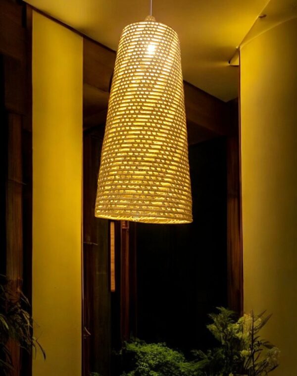 Luminária Lustre Pendente Imani Em Fibra Natural 90x35+Kit de Instalação - Imagem 5