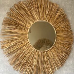 Espelho Redondo Palha Fibra Natural Grande Boho Rústico Decor - 100cm