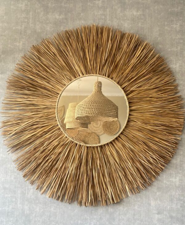 Espelho Redondo Palha Fibra Natural Grande Boho Rústico Decor - 100cm - Imagem 2