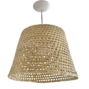 Luminária Lustre Pendente Zuri De Palha Natural 30x50 + Kit de Instalação