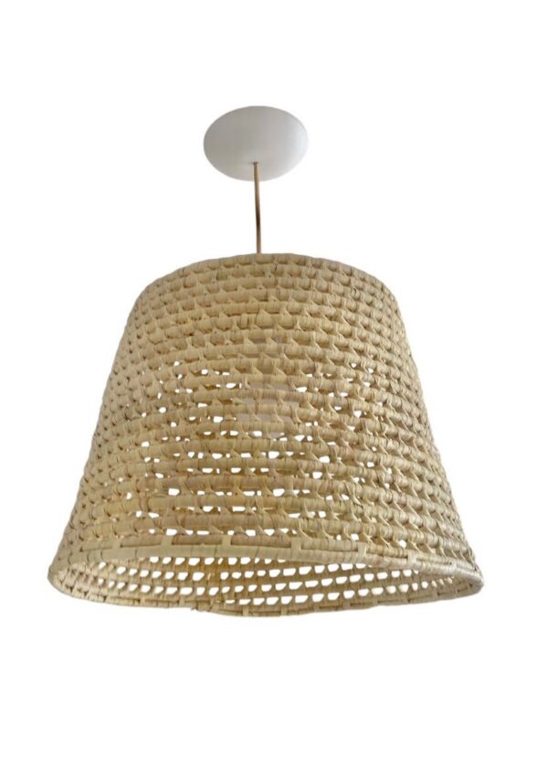 Luminária Lustre Pendente Zuri De Palha Natural 30x50 + Kit de Instalação