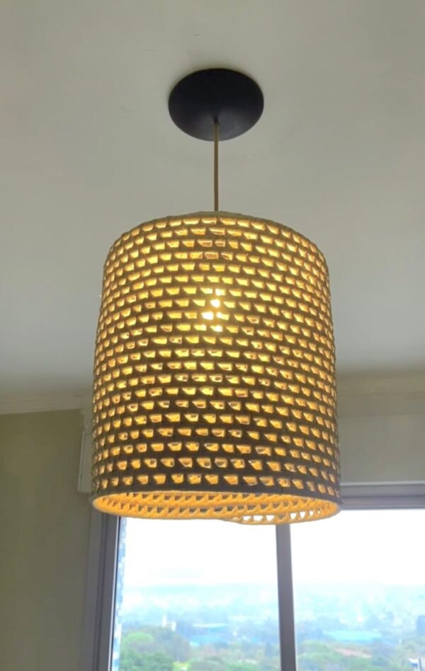 Luminária Lustre Pendente Shaira De Palha Natural 30X30 + Kit de Instalação - Imagem 2