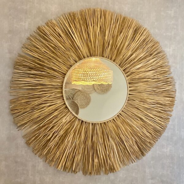 Espelho Redondo Palha Fibra Natural Grande Boho Rústico Decor - 100cm - Imagem 4