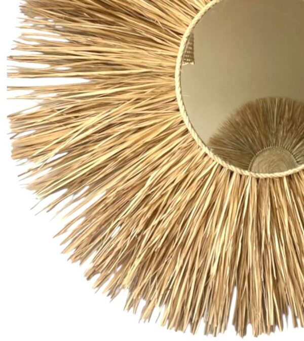 Espelho Redondo Palha Fibra Natural Grande Boho Rústico Decor - 100cm - Imagem 3