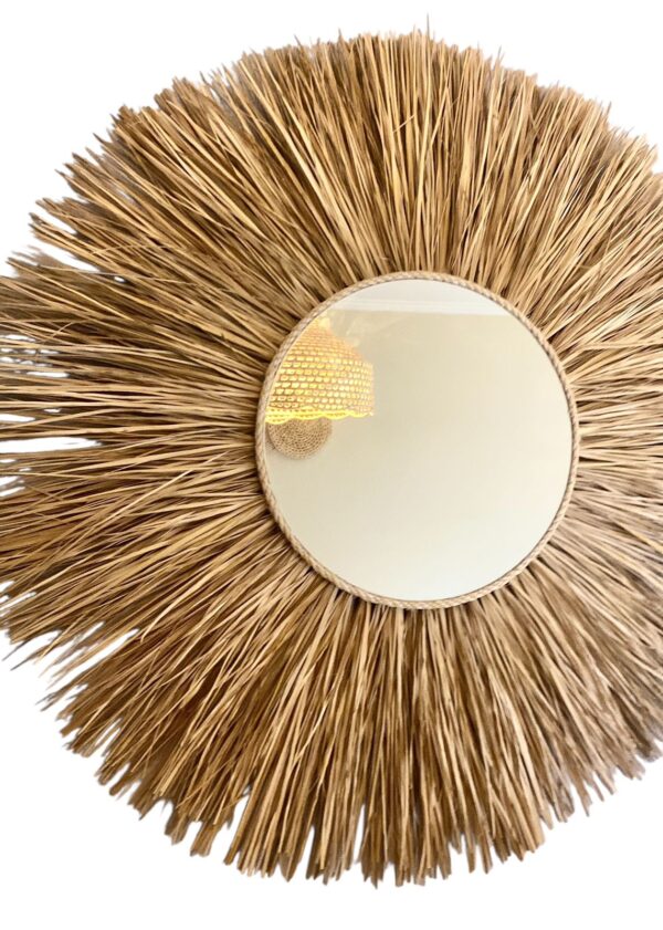 Espelho Redondo Palha Fibra Natural Grande Boho Rústico Decor - 100cm - Imagem 2