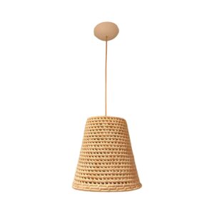 Luminária Lustre Pendente Obá Em Fibra Natural 30X30 + Kit de Instalação