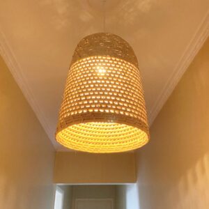 Luminária Pendente Nandi Em Palha Natural 38x26 + Kit de Instalação