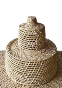 Luminária Lustre De Teto Fibra Natural 40x40 + Kit de Instalação