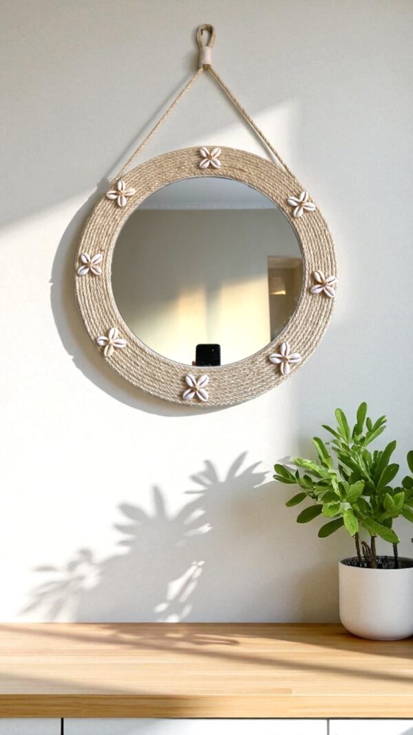 Espelho Taye Redondo Boho Chic Em Fibra Natural 40cm - Imagem 2