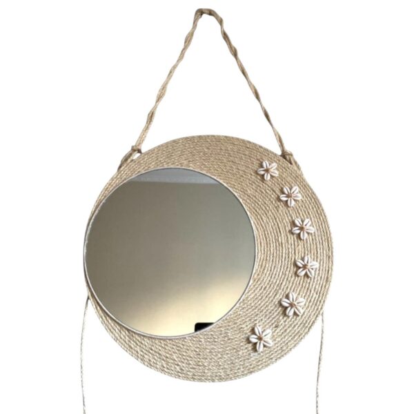 Espelho Malik Redondo Boho Chic Em Fibra Natural 40cm  