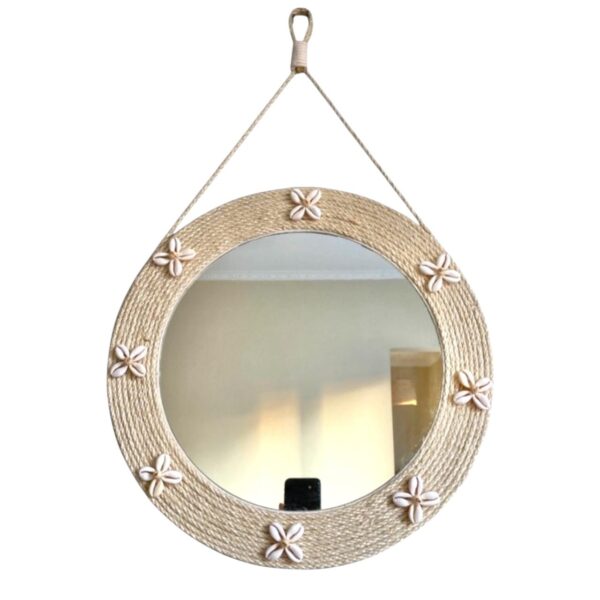 Espelho Taye Redondo Boho Chic Em Fibra Natural 40cm