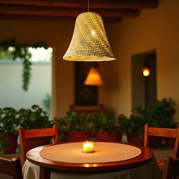 Luminária De Teto Lustre Pendente Em Fibra Natural 30x30 + Kit de Instalação - Imagem 2