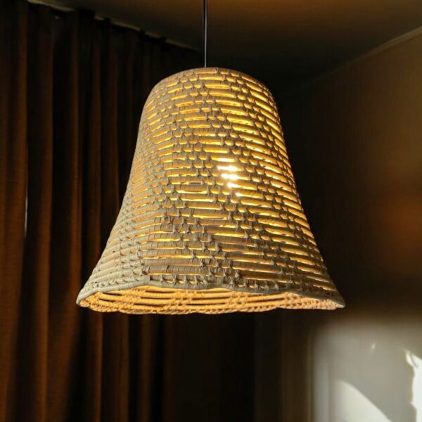 Luminária De Teto Lustre Pendente Em Fibra Natural 30x30 + Kit de Instalação - Imagem 5
