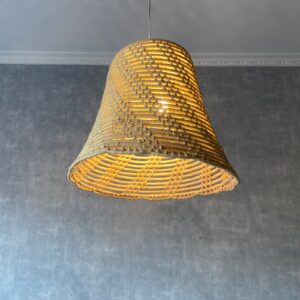 Luminária De Teto Lustre Pendente Em Fibra Natural 30x30 + Kit de Instalação
